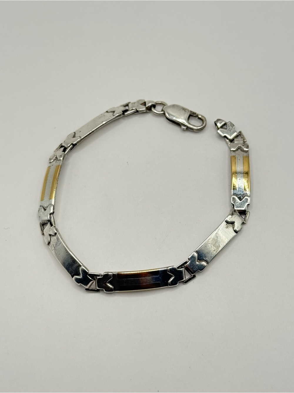 Two-Tone Silver and Gold Link Bracelet 925& 14k gold top | 8inch